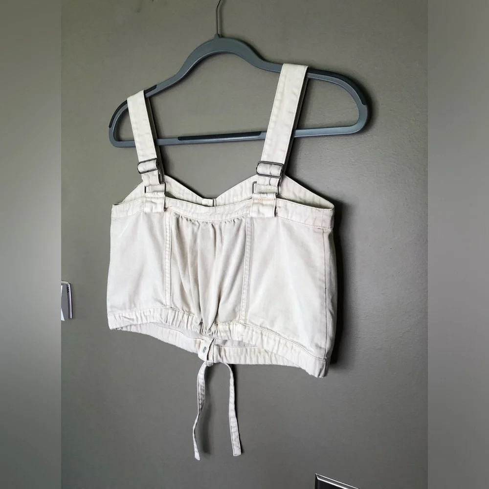 FREE PEOPLE We The Free Palm Desert Cream Denim Crop Top Tank Size XS